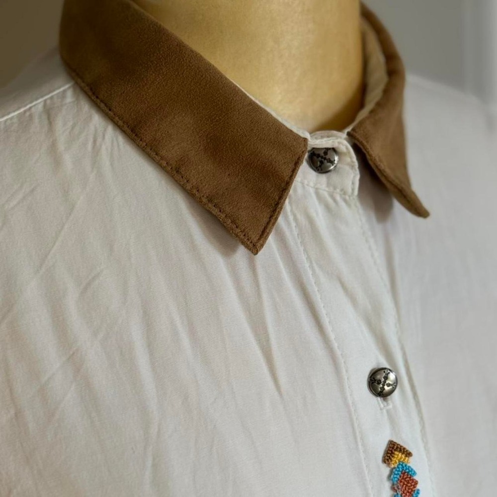 Vintage Panhandle Slim Western Shirt Women's Medium White Embroidered Snap - Picture 8 of 8